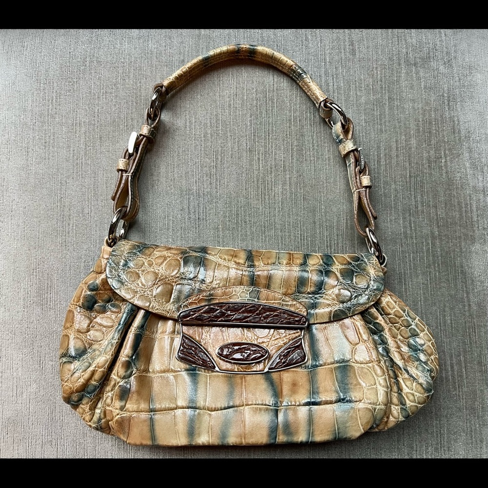 Prada crocodile satchel in blue and tan